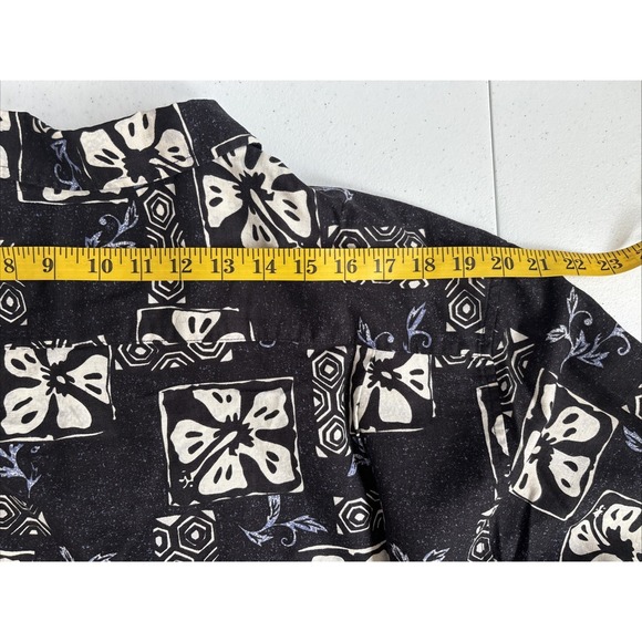 Eddie Bauer Men's M Black White Retro Linen Blend Tropical Hawaiian Short Sleeve - Picture 12 of 13